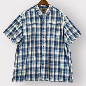 Eddie Bauer Travex Button‎ Down Shirt Men 2XL Blue Plaid Short Sleeve Pockets